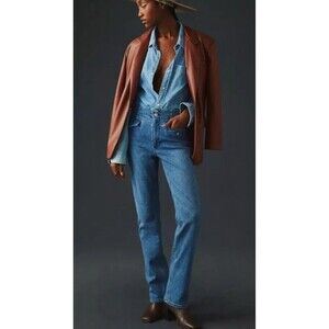 ANTHROPOLOGIE MAEVE BOMBSHELL JEANS slim straight high rise medium blue 27